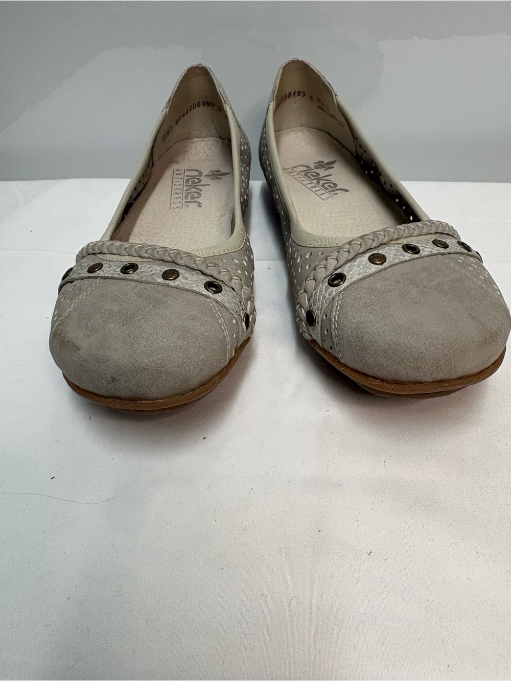 Rieker EU 38 Grey Perforated Punch-Out Slip-On Ballet Flats EU 38 - Picture 10 of 10